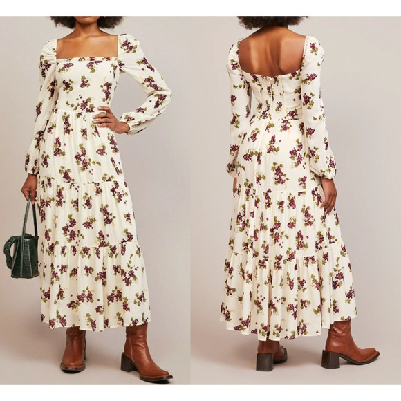 Reformation Kellie Coquette Long Sleeve Midi Dress in Grapevine Size 6 NEW - Picture 1 of 10
